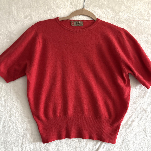 Bryant of Scotland Cashmere Sweater Vintage Cropped Pink Short Sleeve - Picture 1 of 7